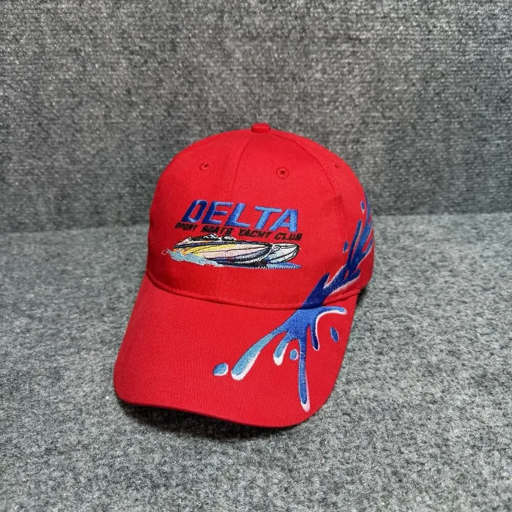 Delta Sport Boats & Yacht Club Red StrapBack Baseball Cap Lot Of 2 Hats OSFA Vtg